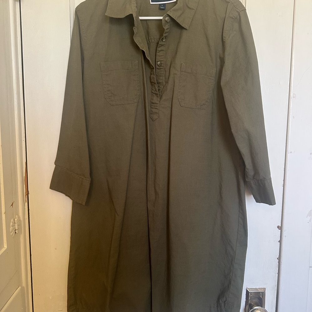 Olive Green Button-Up Dress